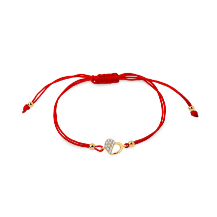 Red bracelet with heart decorated with cubic zirconia