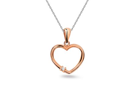 Charming diamond necklace with pink heart, 9K