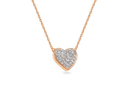 Necklace with a diamond heart, rose gold, 14K