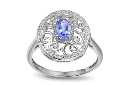 Diamond patterned ring with tanzanite 0,450 ct