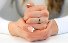 White gold ring with London Blue topaz and 0.070 ct Majella diamonds - KU882ALBT - on the model
